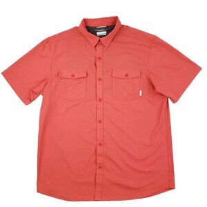 Columbia Men Shirt Size XL Omni Shade Short Sleeve Vented Red Fishing Button Up